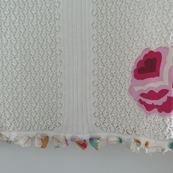 VINTAGE CHANEL 2004 White Cotton Crochet Long Sleeve Top with Silk Accents - Picture 8 of 11